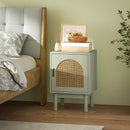 HOMCOM Boho Bedside Table with Rattan Door and Adjustable Shelf