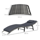 Outsunny Folding Rattan Sun Lounger with Cushion and Pillow, Grey