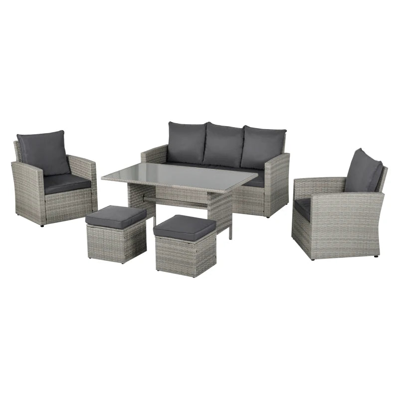 Outsunny Rattan Sofa Set with Footstools - Grey