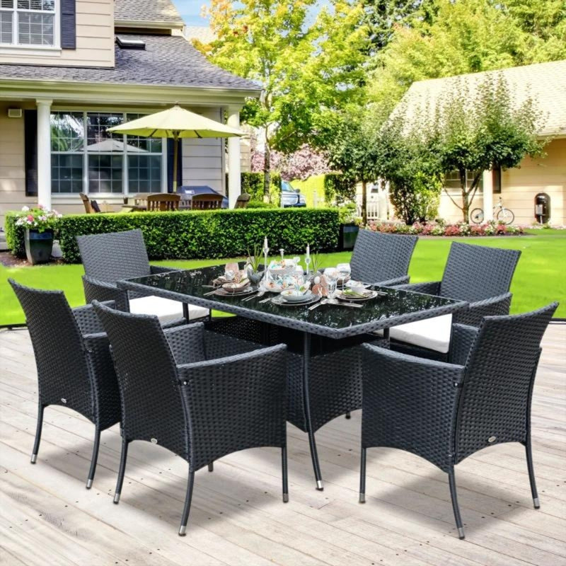 Outsunny Rattan Garden Furniture Dining Set 7 Piece - Black