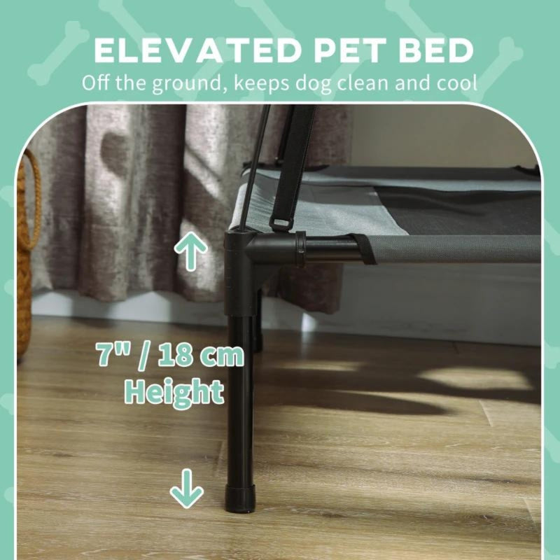 PawHut Elevated Dog Bed with Canopy 92cm - Grey