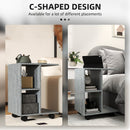 HOMCOM C-Shape End Table Storage Unit W/ 2 Shelves 4 Wheels Home
