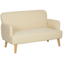 HOMCOM 2 Seater Sofa With 21cm Thick Padding And Wood Legs - Cream/Grey/Yellow