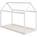 HOMCOM Wooden Single Bed Frame With Tree House Style, White And Grey