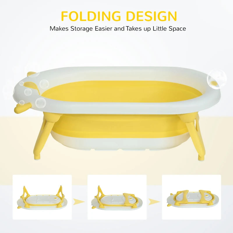 HOMCOM Baby Bath Tub Collapsible with Cushion - Yellow