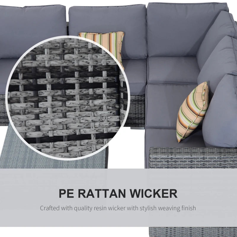 Outsunny Rattan Corner Sofa Set with Coffee Table - Grey