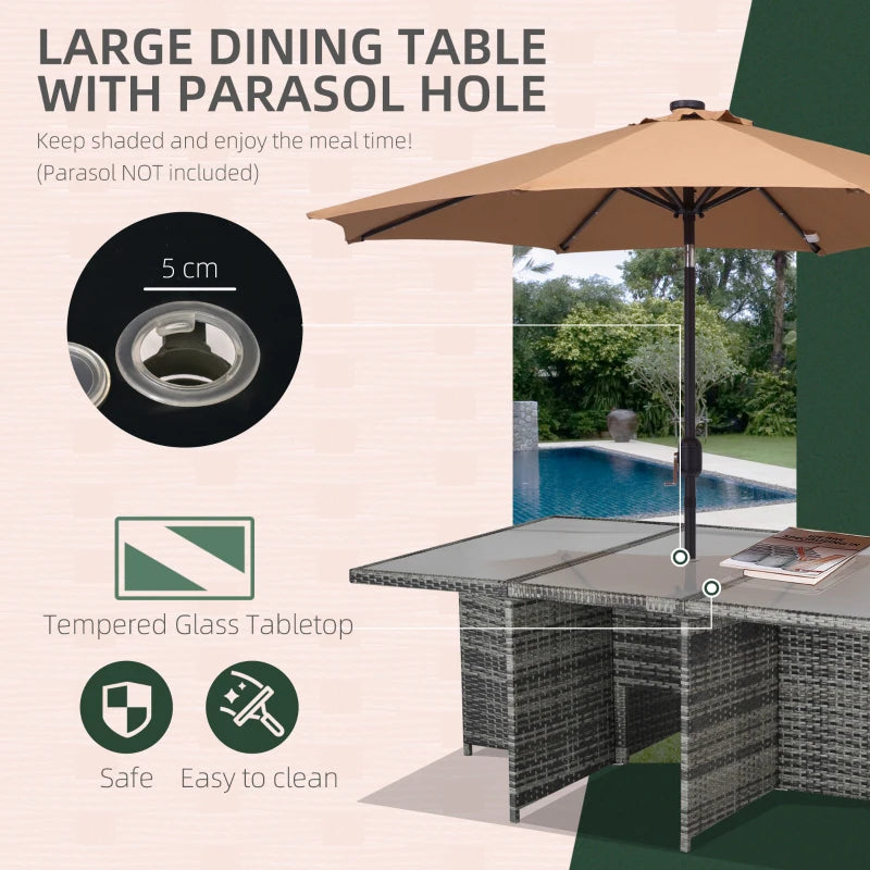 Outsunny Outdoor Rattan Dining Set 11 Piece - Grey