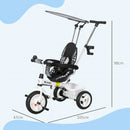 HOMCOM 6 In 1 White Kids Tricycle W/ Removable Handle For 1.5+ Year