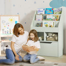 HOMCOM Kids Bookcase, Toy Box w/ Storage Drawer, Wheels for Bedroom - Green
