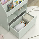HOMCOM Kids Bookcase, Toy Box w/ Storage Drawer, Wheels for Bedroom - Green