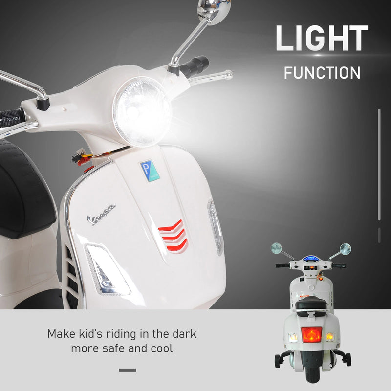 HOMCOM Kids Ride On Vespa Motorcycle W/LED Lights - White