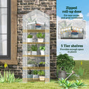Outsunny 5 Tier Mini Greenhouse Grow House w/ Roll Up Door, White/Grey