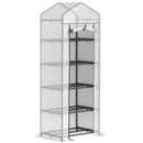 Outsunny 5 Tier Mini Greenhouse Grow House w/ Roll Up Door, White/Grey