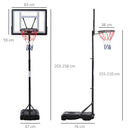 HOMCOM  1.55-2.1m Basketball Hoop And Stand W/ Fillable Base, Wheels - Black