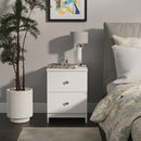 Yarmouth 2 Drawer Bedside Cabinet in White & White Matt - Ready Assembled