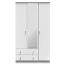 Yarmouth Tall Triple 2 Drawer Mirrored Wardrobe in White & White Matt - Ready Assembled