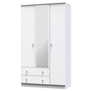 Yarmouth Tall Triple 2 Drawer Mirrored Wardrobe in White & White Matt - Ready Assembled
