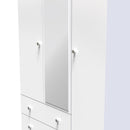 Yarmouth Tall Triple 2 Drawer Mirrored Wardrobe in White & White Matt - Ready Assembled