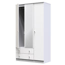 Yarmouth Tall Triple 2 Drawer Mirrored Wardrobe in White & White Matt - Ready Assembled