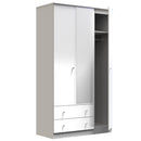 Yarmouth Tall Triple 2 Drawer Mirrored Wardrobe in White & White Matt - Ready Assembled