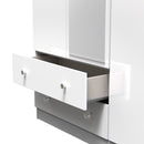 Yarmouth Tall Triple 2 Drawer Mirrored Wardrobe in White & White Matt - Ready Assembled