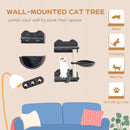 PawHut 4PCs Wall Mounted Cat Tree Cat Wall Shelves W/ Scratching Post - Dark Grey/Brown