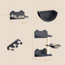 PawHut 4PCs Wall Mounted Cat Tree Cat Wall Shelves W/ Scratching Post - Dark Grey/Brown