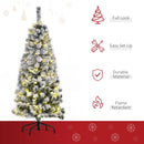 HOMCOM 4FT Prelit Artificial Snow Flocked Christmas Tree with Warm White LED Light- Green White