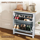 HOMCOM 2 Drawer Shoe Cabinet Narrow Shoe Cupboard with Flip Doors, Grey