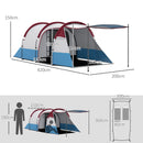 Outsunny 2-3 Man Camping Tunnel Tent with Bedroom and Living Room, Red