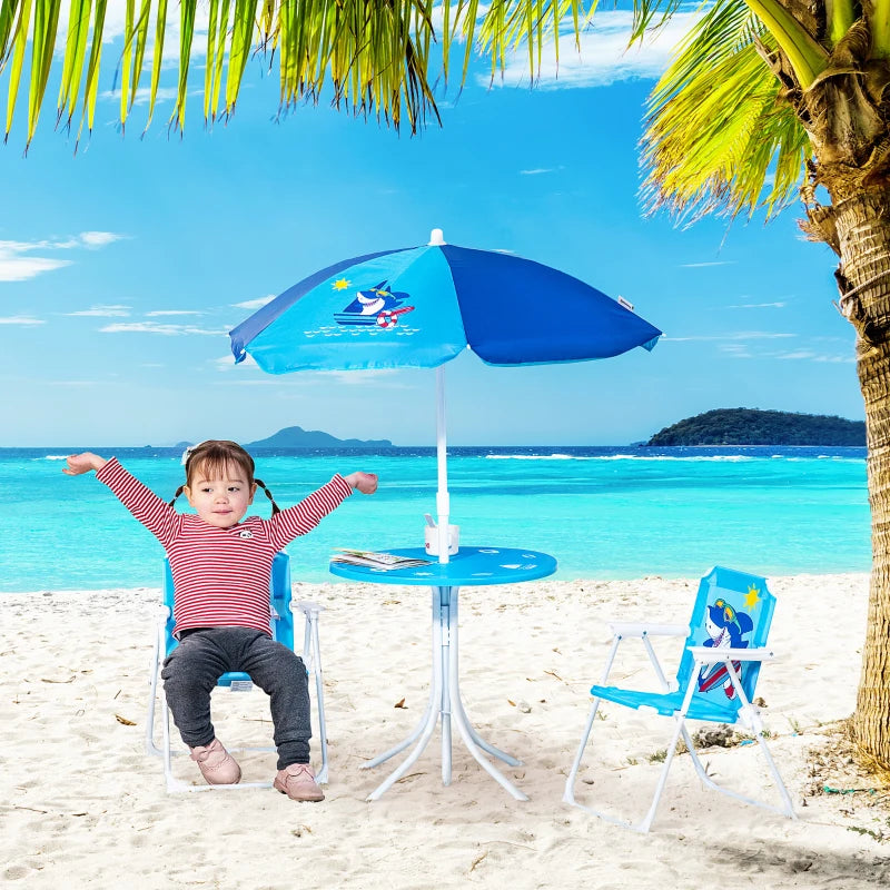 Outsunny Kids  Table Chair &  Umbrella  set Ages 3-6 Years - Blue