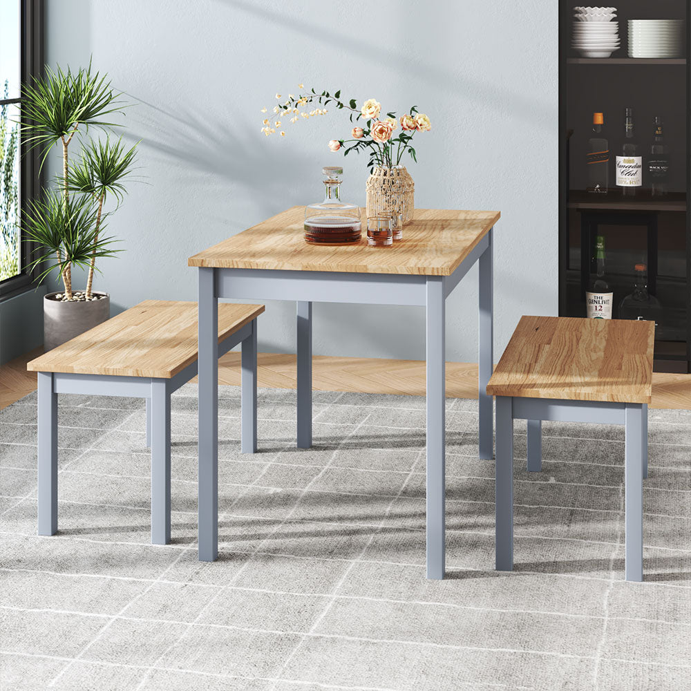 Livingandhome 3 Piece Modern Wood Dining Table and Benches Set