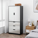 HOMCOM 2 Door Wardrobe White Wardrobe with 3 Drawer and Hanging Rod for Bedroom