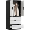 HOMCOM 2 Door Wardrobe White Wardrobe with 3 Drawer and Hanging Rod for Bedroom