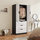 HOMCOM 2 Door Wardrobe White Wardrobe with 3 Drawer and Hanging Rod for Bedroom