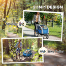 HOMCOM 2 Seat Bike Trailer with 5 Point Harness, for 18+ Months, Blue
