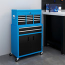 HOMCOM Top Chest And Roller Cabinet Combo Metal Tool Cabinet On Wheels - Black/Blue/Red