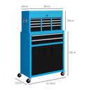 HOMCOM Top Chest And Roller Cabinet Combo Metal Tool Cabinet On Wheels - Black/Blue/Red