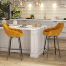 HOMCOM Bar Stools Set Of 2, Velvet-Touch Fabric Counter Height Bar Chairs Pink