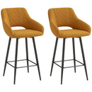 HOMCOM Bar Stools Set Of 2, Velvet-Touch Fabric Counter Height Bar Chairs Pink