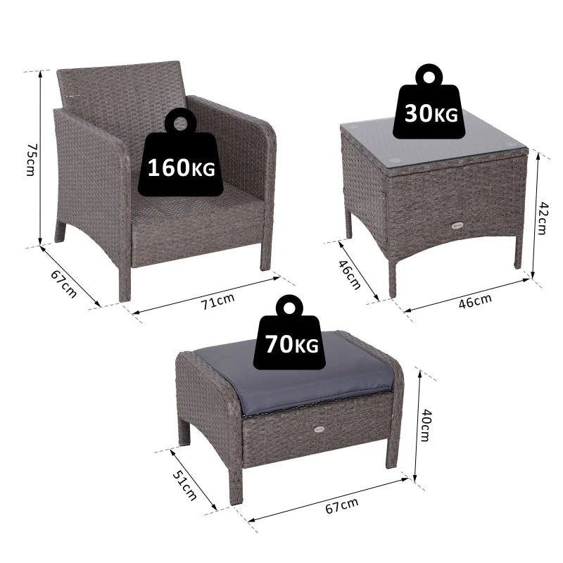 Outsunny Rattan 2 Seater Set with Footstools and Side Table - Dark Grey