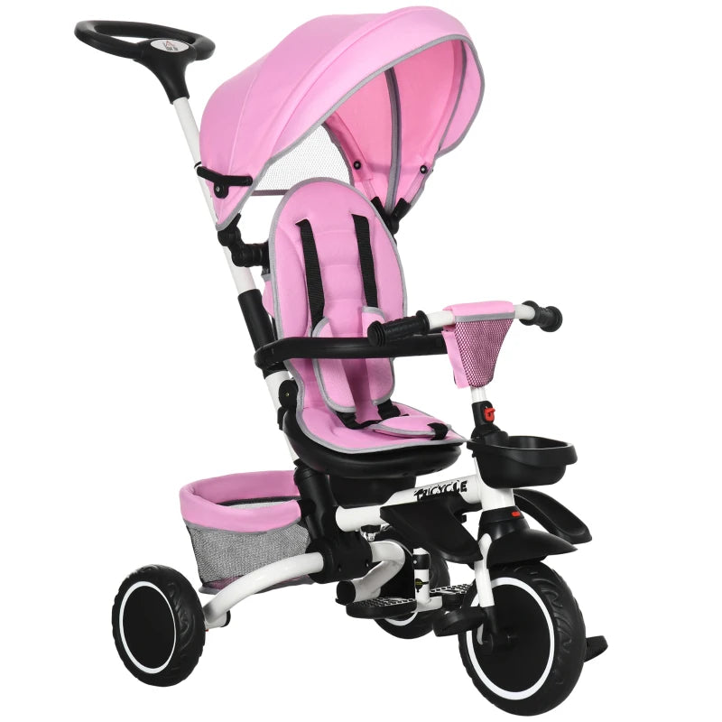 HOMCOM Baby Tricycle 7in1 Stroller with Handle Pink