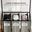 HOMCOM 126L Laundry Sorter, Laundry Basket with 3-Bag Organiser, Dark Grey