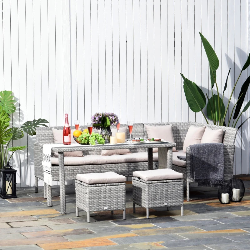 Outsunny Rattan Sofa Set with Coffee Table & Footstools - Grey
