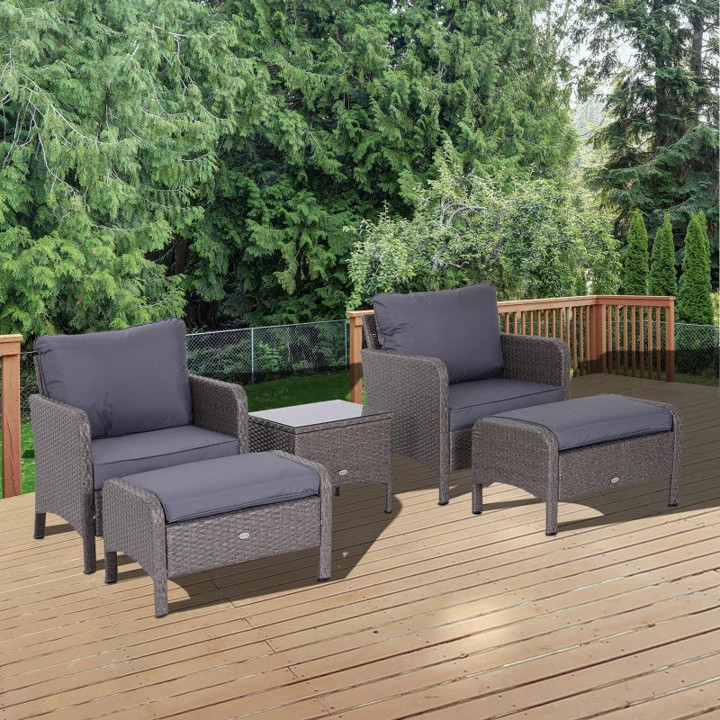 Outsunny Rattan 2 Seater Set with Footstools and Side Table - Dark Grey