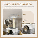 PawHut Cat Tree w/ Sisal Scratching Posts, House, Perches, Toy Mouse - Grey