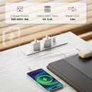 HOMCOM Computer Writing Desk With Power Outlets, Drawers, Shelves - White/Rustic Brown