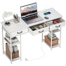HOMCOM Computer Writing Desk With Power Outlets, Drawers, Shelves - White/Rustic Brown