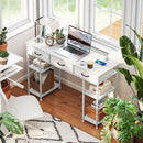 HOMCOM Computer Writing Desk With Power Outlets, Drawers, Shelves - White/Rustic Brown
