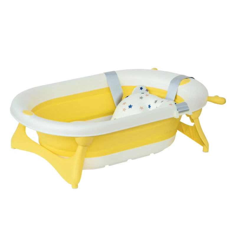 HOMCOM Baby Bath Tub Collapsible with Cushion - Yellow